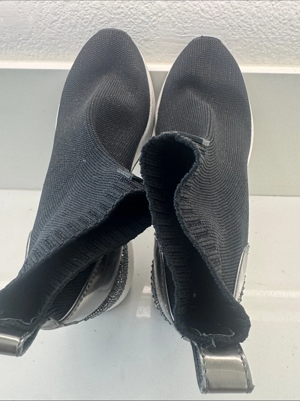 Michael Kors Black Knit Sock Sneakers with Glitter Heel